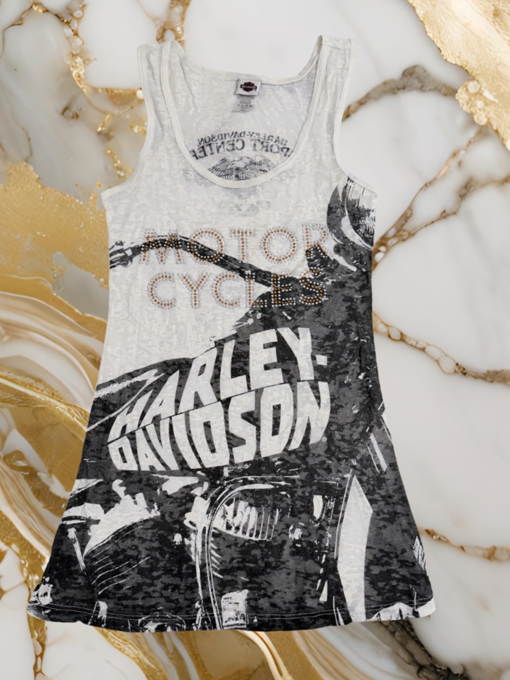 Women's Harley Davidson Tank Top with "Motor Cycles" in Beaded gems